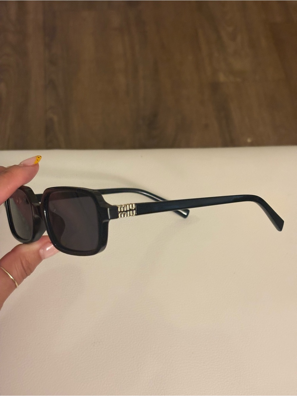 Miu Miu Black Square Sunglasses with Gold Accent